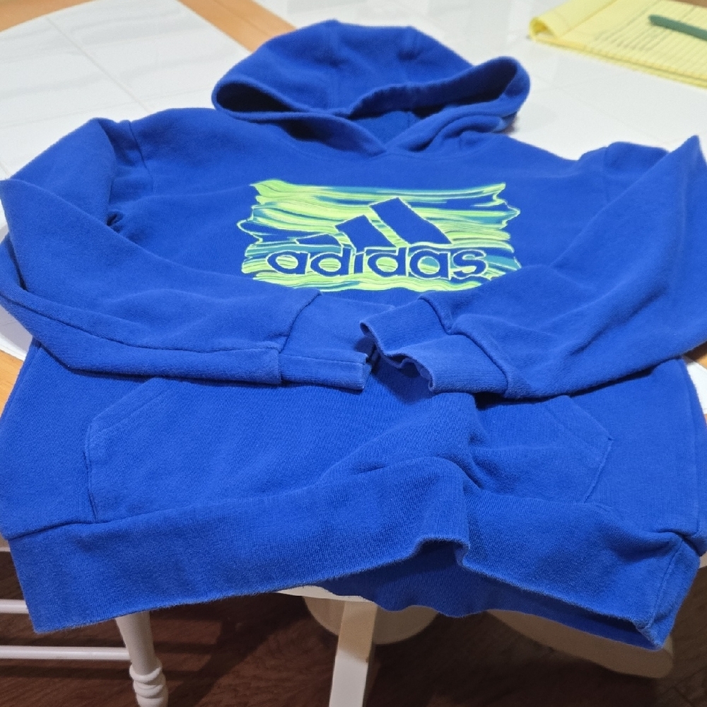 Adidas Kids Electric Blue Hoodie with Neon Green Logo